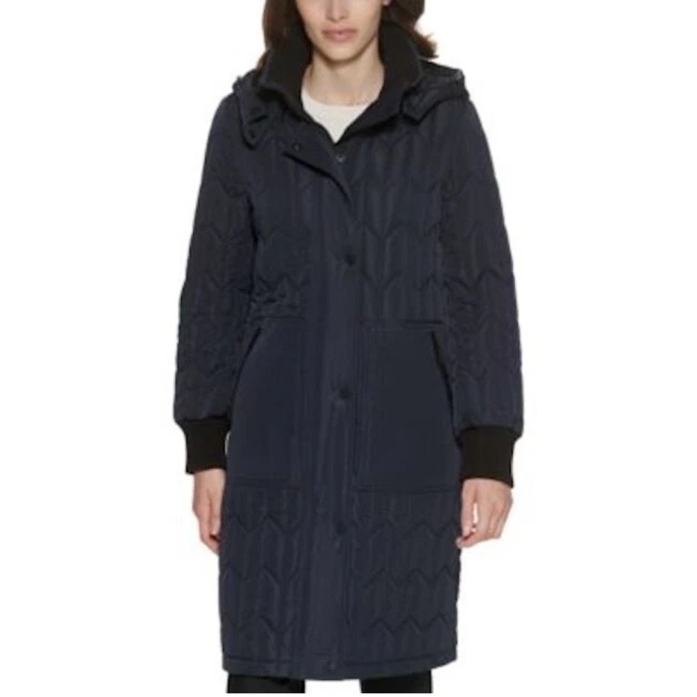 ANDREW MARC Coat Parka Kiska Herringbone Quilted Rib‎ Knit Trim Size M